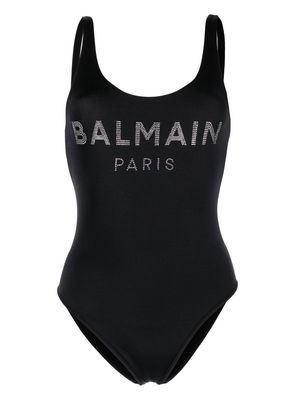 Balmain logo-print detail swimsuit - Black