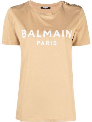 Balmain logo-print detail T-shirt - Neutrals