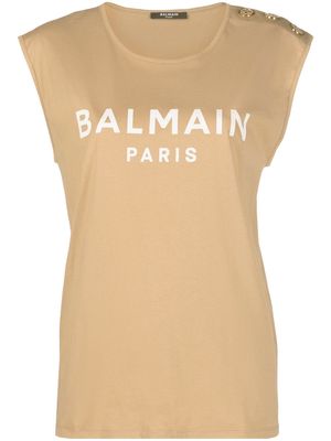 Balmain logo-print detail tank top - Neutrals
