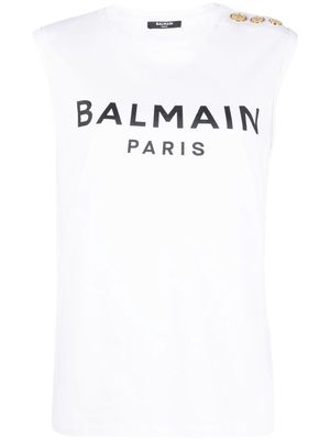 Balmain logo-print detail tank top - White