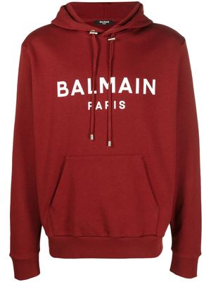 Balmain logo-print drawstring cotton hoodie - Red