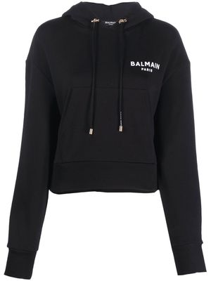 Balmain logo print drawstring hoodie - Black