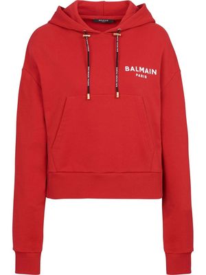 Balmain logo print drawstring hoodie - Red