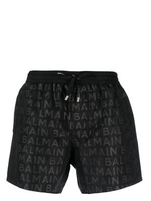Balmain logo-print drawstring swim-shorts - Black