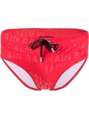 Balmain logo-print drawstring swimming trunks - Red