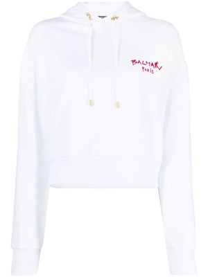 Balmain logo print hooded sweatshirt - White