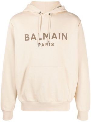 Balmain logo-print jersey hoodie - Neutrals