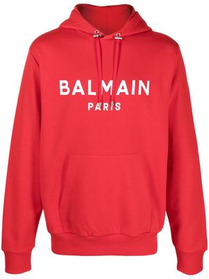 Balmain logo-print jersey hoodie - Red