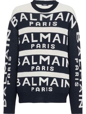 Balmain logo-print knitted jumper - Blue
