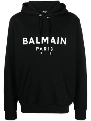 Balmain logo-print long-sleeve hoodie - Black