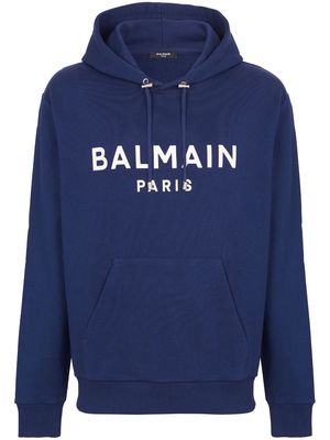 Balmain logo-print long-sleeved hoodie - Blue