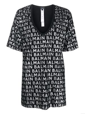 Balmain logo-print metallic-effect T-shirt - Black