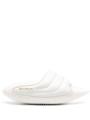 Balmain logo-print open-toe slides - White