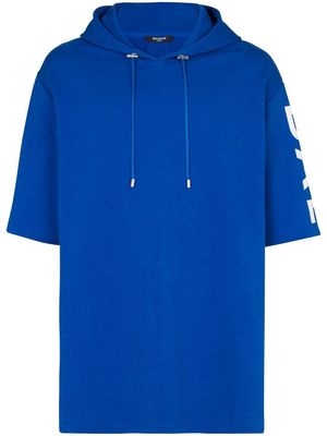Balmain logo-print organic cotton hoodie - Blue