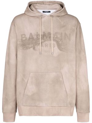 Balmain logo-print organic-cotton hoodie - Neutrals