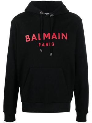Balmain logo-print pouch-pocket hoodie - Black