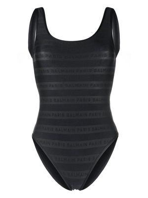 Balmain logo-print scoop-neck bodysuit - Black
