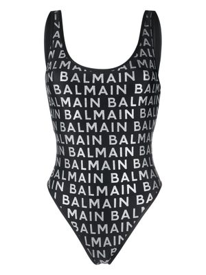 Balmain logo-print scoop-neck swimsuit - Black