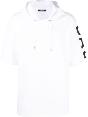 Balmain logo-print short-sleeved hoodie - White