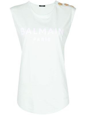 Balmain logo-print sleeveless T-shirt - Blue