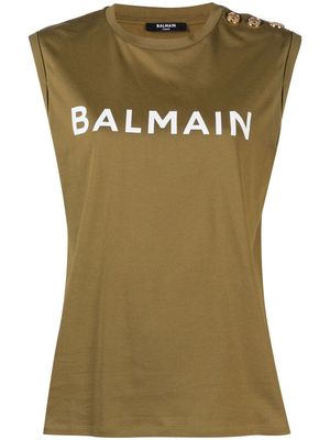 Balmain logo-print sleeveless top - Green