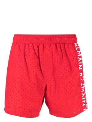 Balmain logo-print swim shorts - Red
