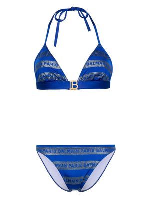 Balmain logo-print triangle bikini set - Blue