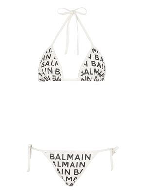 Balmain logo-print triangle bikini set - White