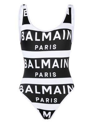 Balmain logo-print U-neck swimsuit - Black