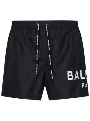 Balmain Logo Printed Drawstring Swim Shorts