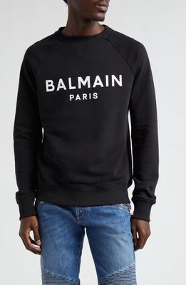 Balmain Logo Raglan Sleeve Organic Cotton Sweatshirt in Black/White