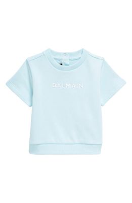 Balmain Logo Short Sleeve Sweatshirt in Lt Blue