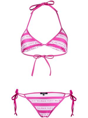 Balmain logo stripe two-piece bikini - Pink