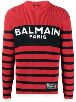 Balmain logo striped jumper - Red
