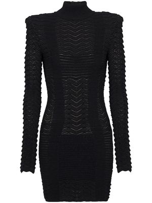 Balmain long-sleeve textured minidress - Black