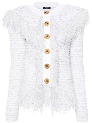 Balmain lurex chunky-knit cardigan - White