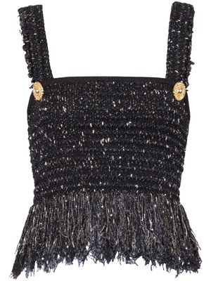 Balmain Lurex fringe tweed top - Black