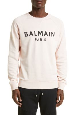 Balmain Men's Logo Graphic Cotton Sweatshirt in Ofa Rose Poudre/Noir