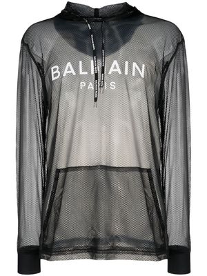 Balmain mesh-design logo-print hoodie - Black