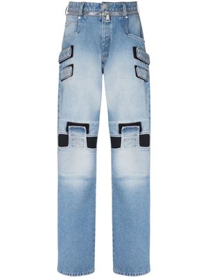 Balmain mesh-detail loose-cut denim jeans - Blue