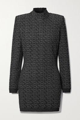 Balmain - Metallic Jacquard-knit Mini Dress - Black