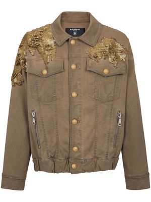 Balmain metallic-mesh detail jacket - Brown