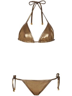 Balmain metallic triangle bikini set - Gold
