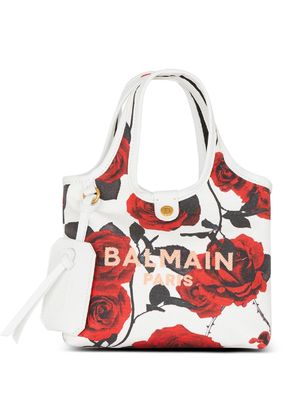 Balmain mini B-Army Grocery rose-print tote bag - Red