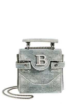 Balmain Mini B-Buzz Denim Crossbody in 6Fm Navy/Beige