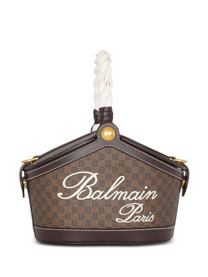 Balmain mini Monogram canvas bucket bag - Brown