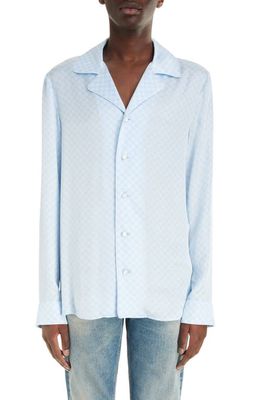 Balmain Mini Monogram Satin Button-Up Shirt in Sll Pale Blue/Multi
