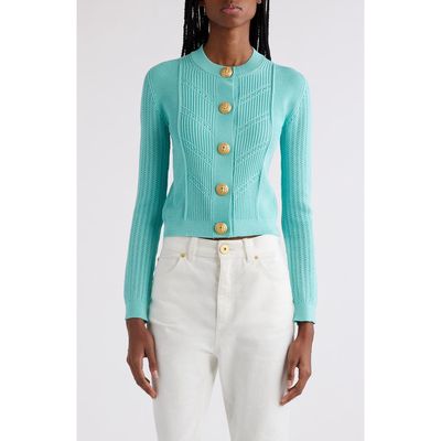 Balmain Mixed Stitch Cardigan in 7Cn Mint