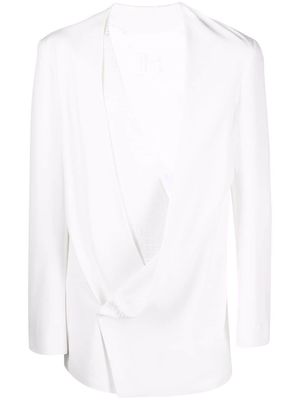Balmain monogram-collar draped blazer - White