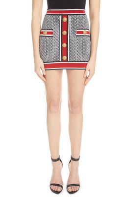 Balmain Monogram Cotton Knit Skirt in Ejc Black Multi